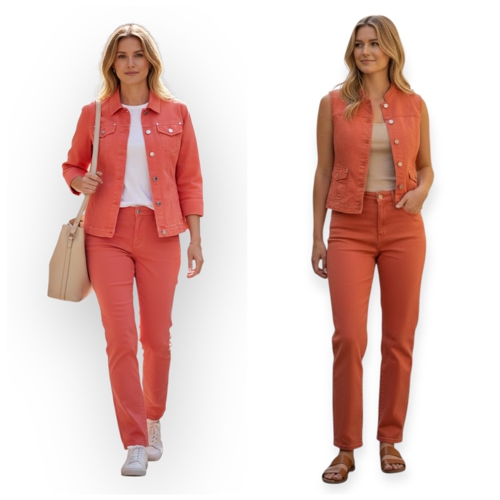 Vintage 3-piece Vibrant Coral Set : Jacket, Vest and Straight Leg Pants